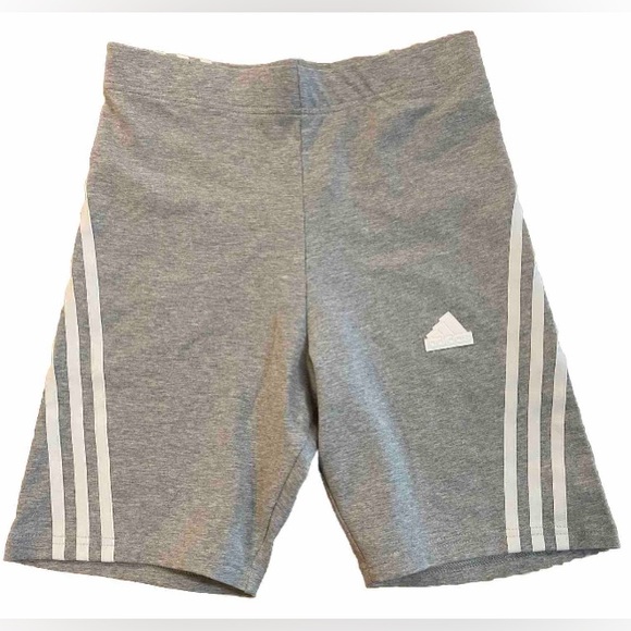 Adidas Biker Shorts Grey Athletic Shorts White Adidas Logo & Stripes Medium - Picture 1 of 10